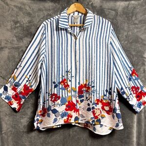 Multiples Blue and White Striped Blouse